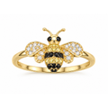 Anillo de Dama Oro 14k Abeja con Circonios Blancos Negros y Amarillos