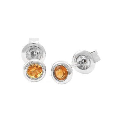 5mm Aretes de Dama Oro Blanco 14k Redondos con Citrino