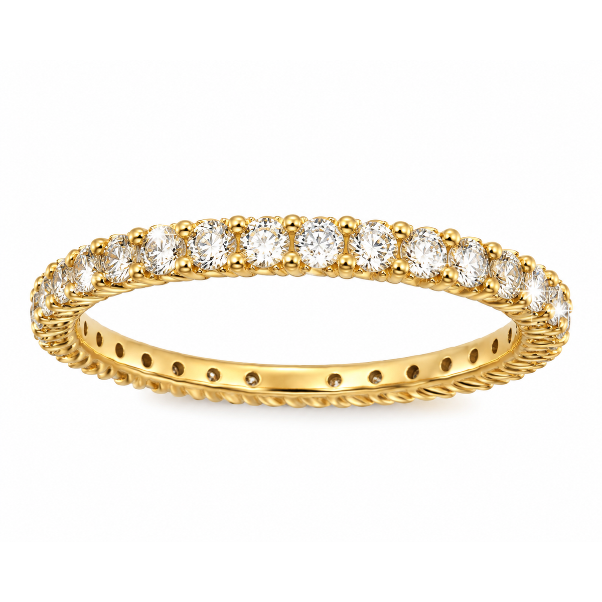 Anillo de Dama Oro 14k Eternity Pavé con Borde de Soga