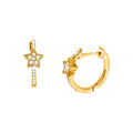 12mm Aretes de Dama Oro 14k Argolla Estrella con Diamantes Naturales