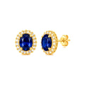 Aretes Ovalados Azules Oro 10k con Halo de Circonios