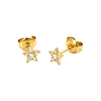 5mm Aretes de Dama Oro 14k Estrella con Diamantes Naturales