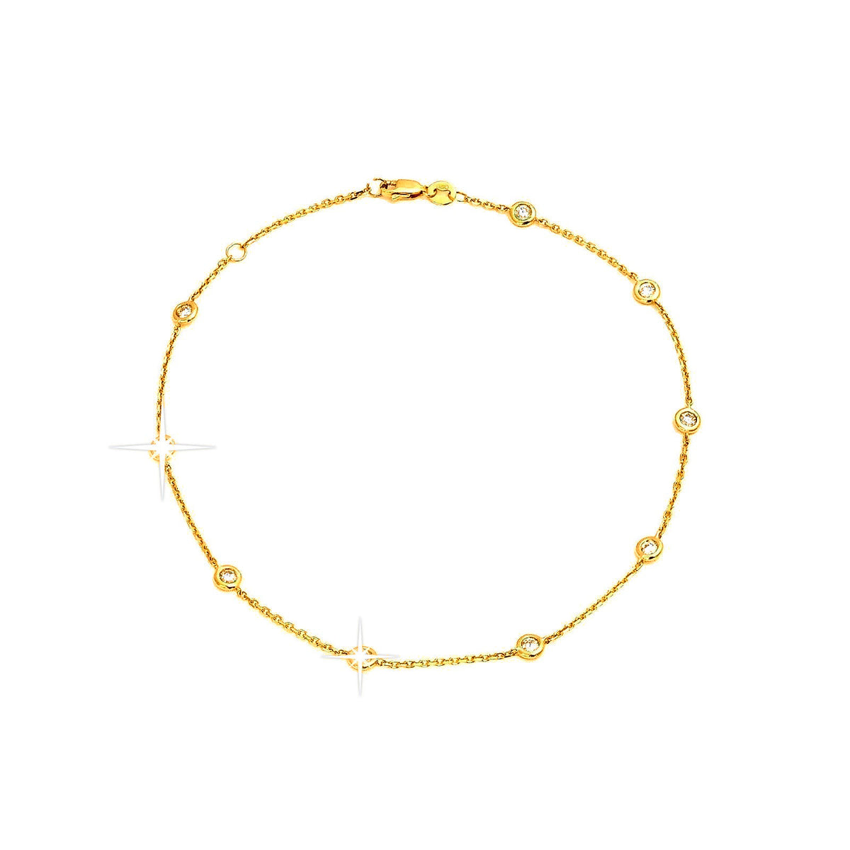 Tobillera Oro 14k Redondos con Diamantes Naturales