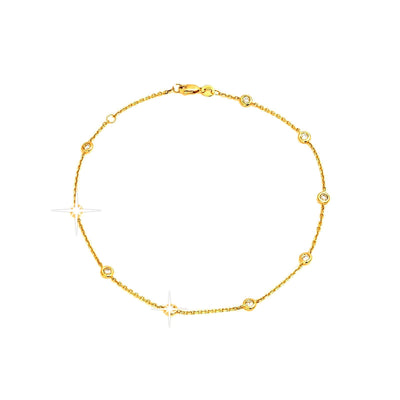 Tobillera Oro 14k Redondos con Diamantes Naturales