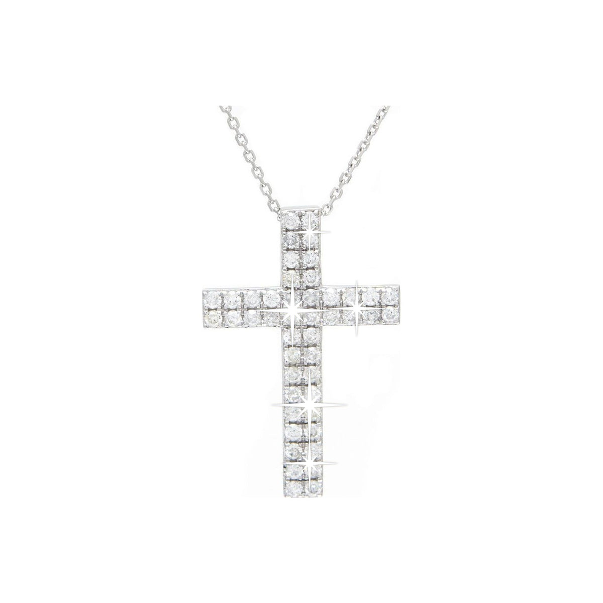 Collar Oro Blanco 14k Cruz Pavé con Diamantes Naturales
