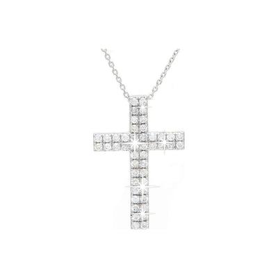 Collar Oro Blanco 14k Cruz Pavé con Diamantes Naturales