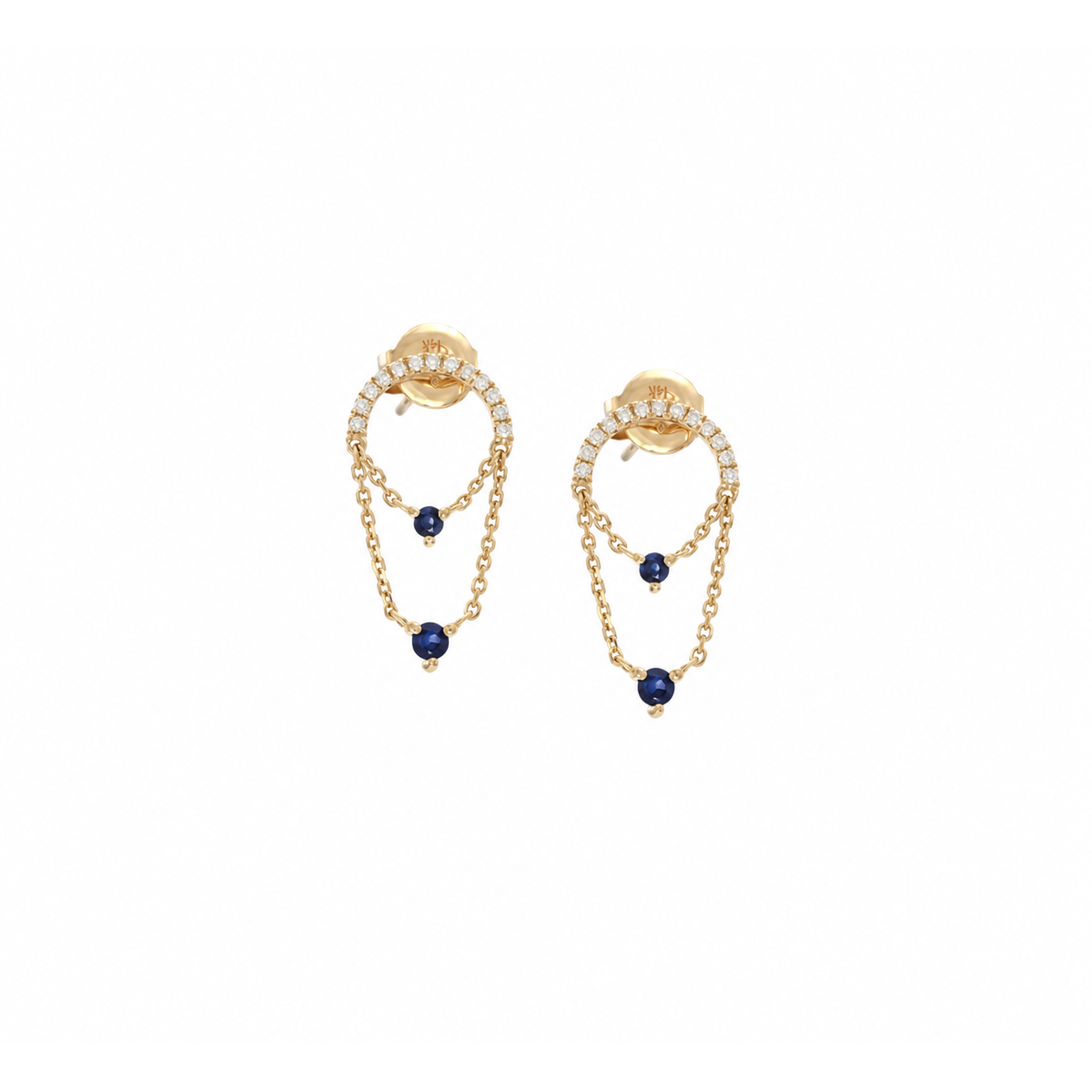 10x16mm Aretes de Dama Oro 14k Cadenas Colgantes con Zafiros y Diamantes Naturales
