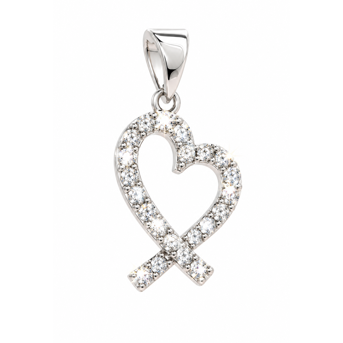 9.6x19.3mm Dije Corazón Cruzado Oro Blanco 14k con Circonios