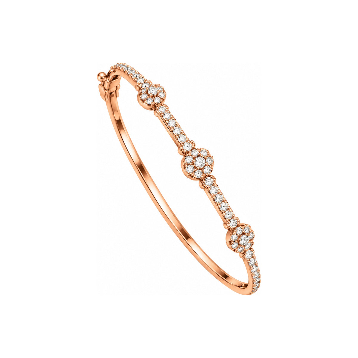 Brazalete de Dama Oro Rosa 18k Rígido Tres Racimos con Diamantes Naturales