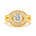 Set Anillo Matrimonio Oro 10k Solitario Estallido Baguette
