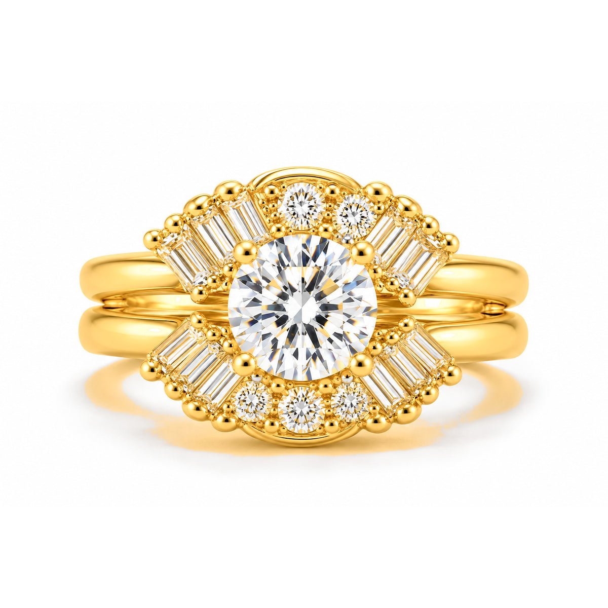Set Anillo Matrimonio Oro 10k Solitario Estallido Baguette