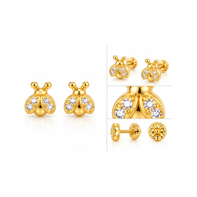 Aretes para Bebé Oro 14k Abejita con Circonias