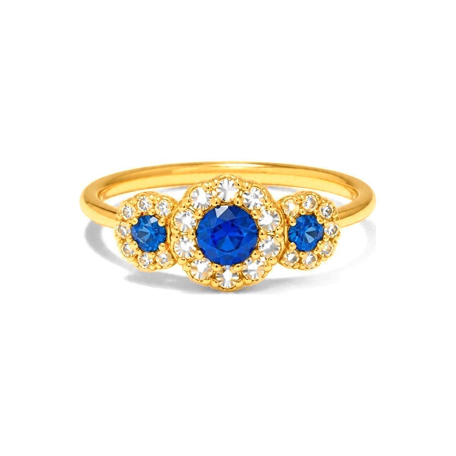 Anillo de Dama Oro 10k Circonia Azul con Halo Triple