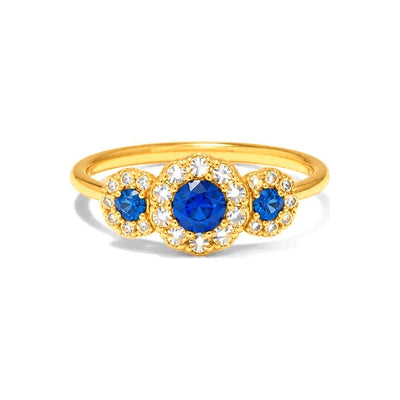 Anillo de Dama Oro 10k Circonia Azul con Halo Triple