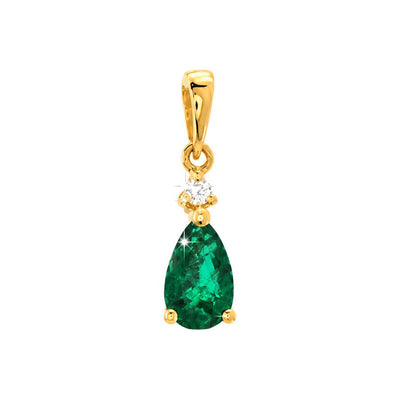 Dije Esmeralda Gota Oro 14k con Diamante Natural