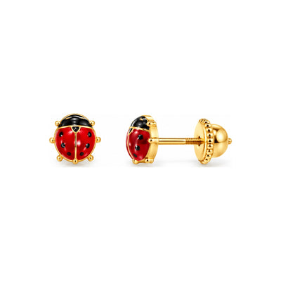 Aretes para Bebé Oro 14k Catarina con Esmalte Rojo