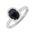 8x10mm Anillo de Dama Oro Blanco 14k Ovalados con Zafiro y Diamantes Naturales