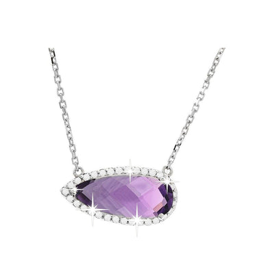 Collar Oro Blanco 14k con Amatista y Diamantes Naturales