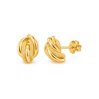 Aretes de Dama Oro 14k Nudo Ovalado Liso y Diamantado