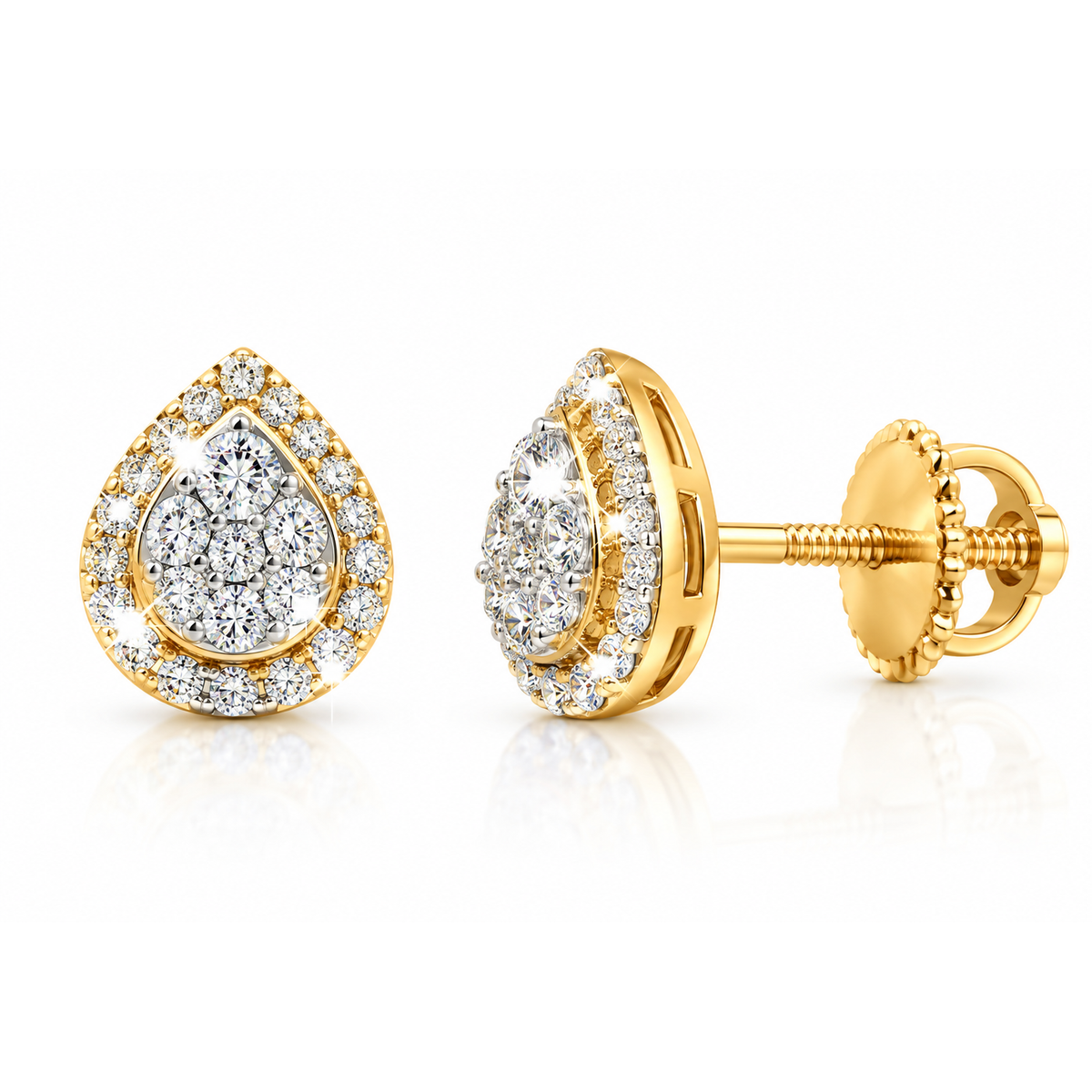 Aretes para Bebé Oro 10k Gota con Halo de Circonios