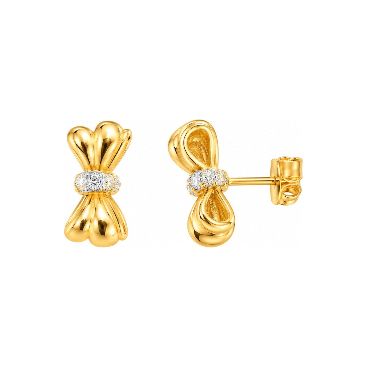 Aretes de Dama Oro 10k Moño Abombado con Circonios