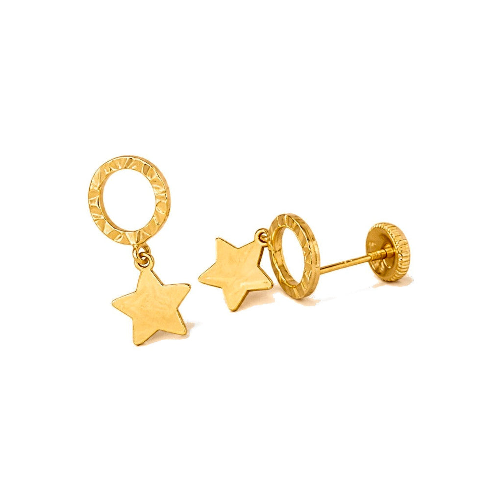 Aretes de Dama Oro 14k Aro con Estrella