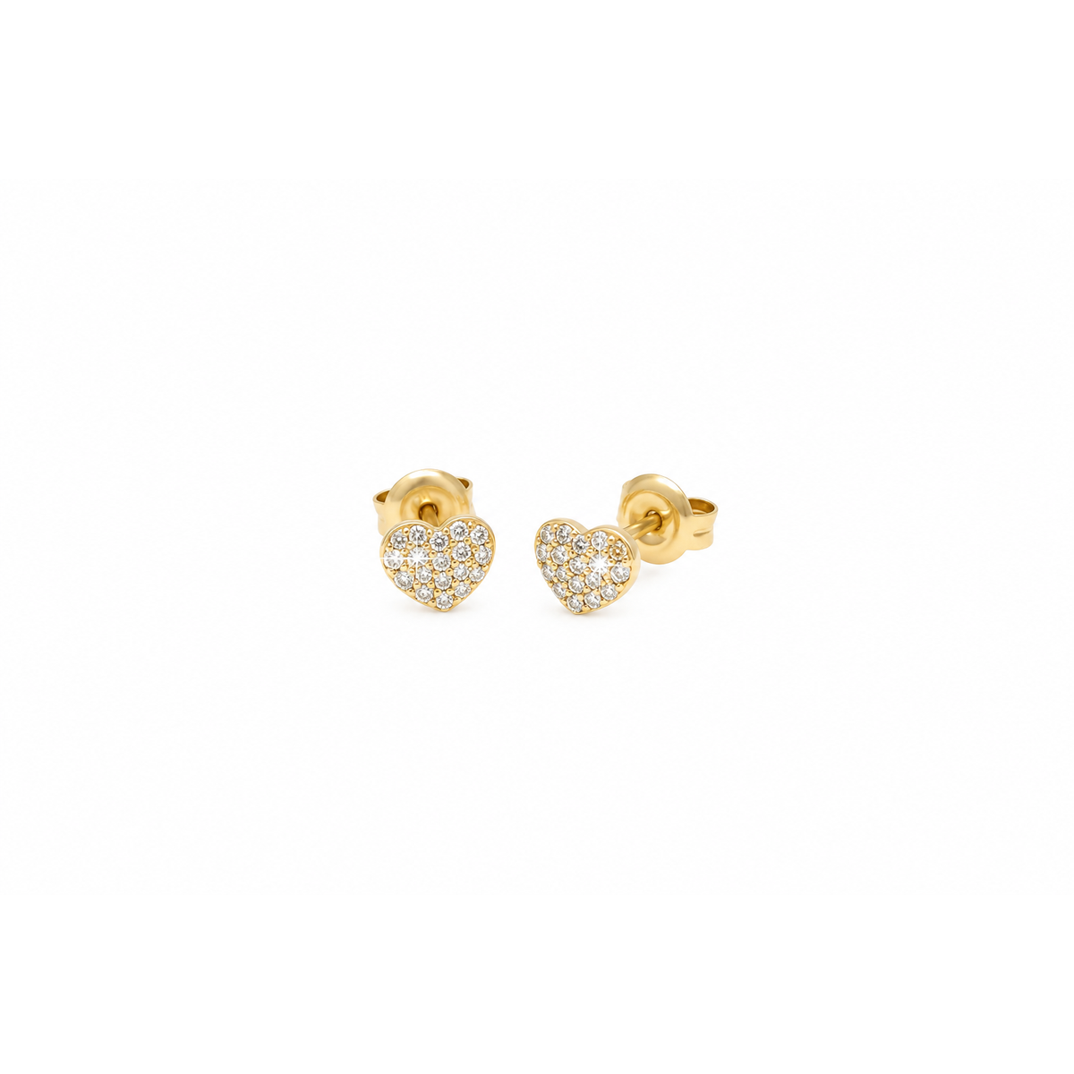 5mm Aretes de Dama Oro 14k Corazón Pequeño con Pavé de Diamantes Naturales
