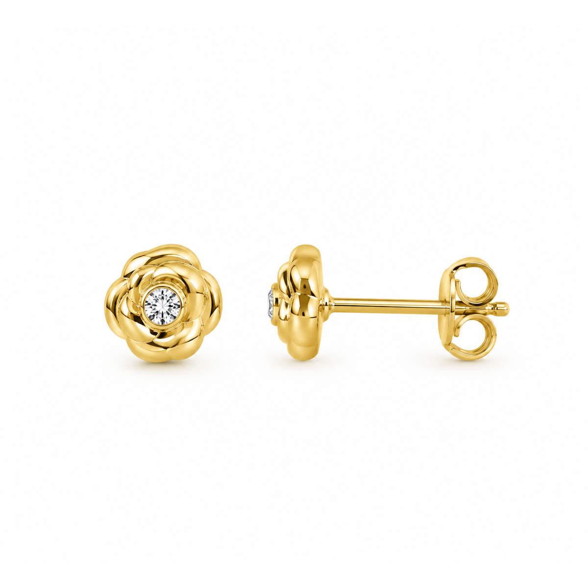 Aretes de Dama Oro 14k Flor Rosa con Circonio