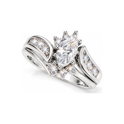 Anillo de Matrimonio Dama Oro Blanco 10k Marquesa y Canal con Diamantes Naturales