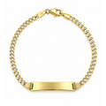 2mm Brazalete Infantil Oro 14k Sólido Bicolor con Placa 6 Pulgadas