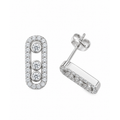 Aretes de Dama Oro Blanco 14k Óvalo Alargado con Circonios