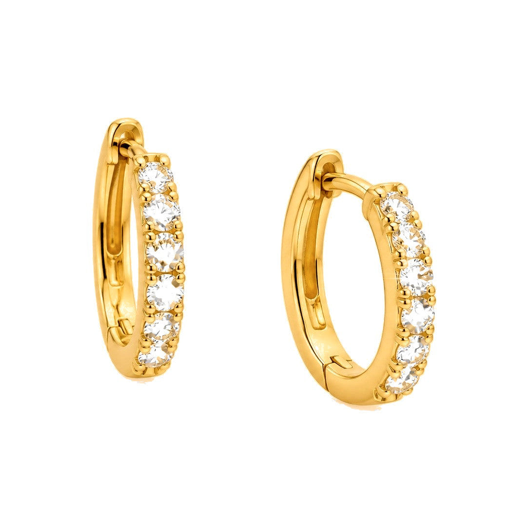 10mm Aretes de Dama Oro 14k Huggie con Pavé de Diamantes Naturales