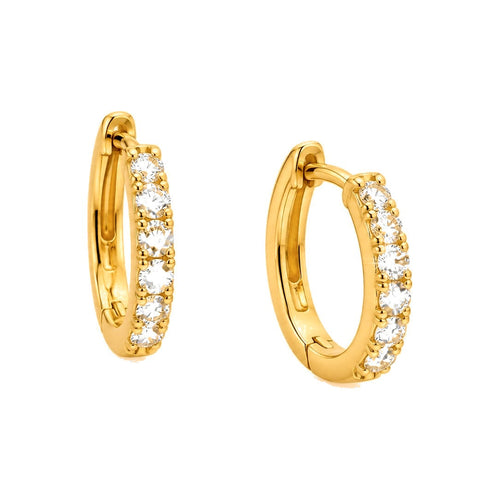 10mm Aretes de Dama Oro 14k Huggie con Pavé de Diamantes Naturales