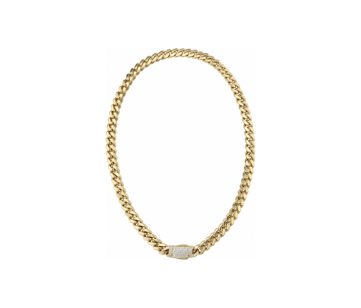 6mm Cadena Oro 10k Cubana con Broche Pavé de Circonios 16 Pulgadas