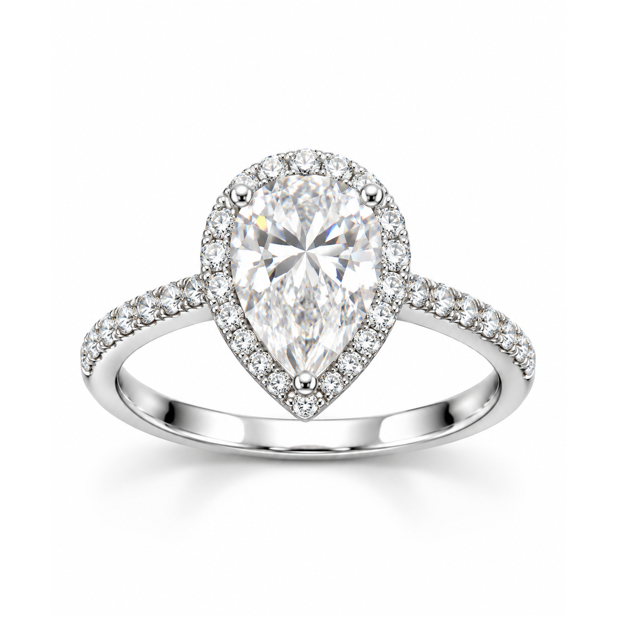 Anillo de Matrimonio Dama Halo Pera con Banda Pavé Moissanite 3ct S925