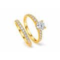 Set Anillo Matrimonio Oro 10k Solitario Clasico y Banda Gemela