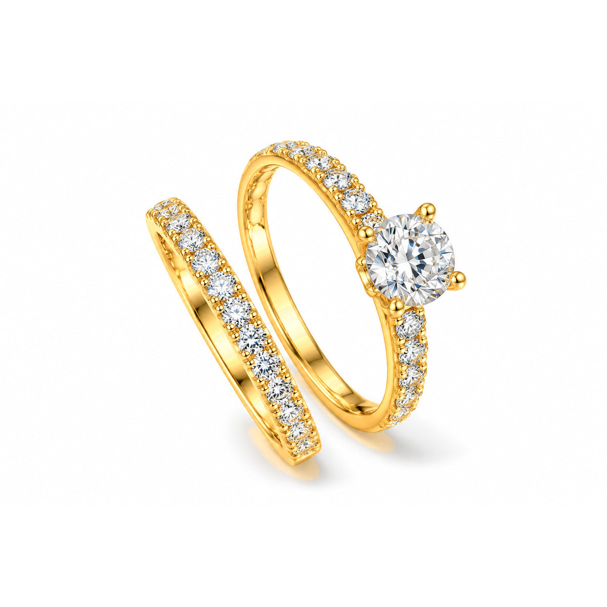 Set Anillo Matrimonio Oro 10k Solitario Clasico y Banda Gemela