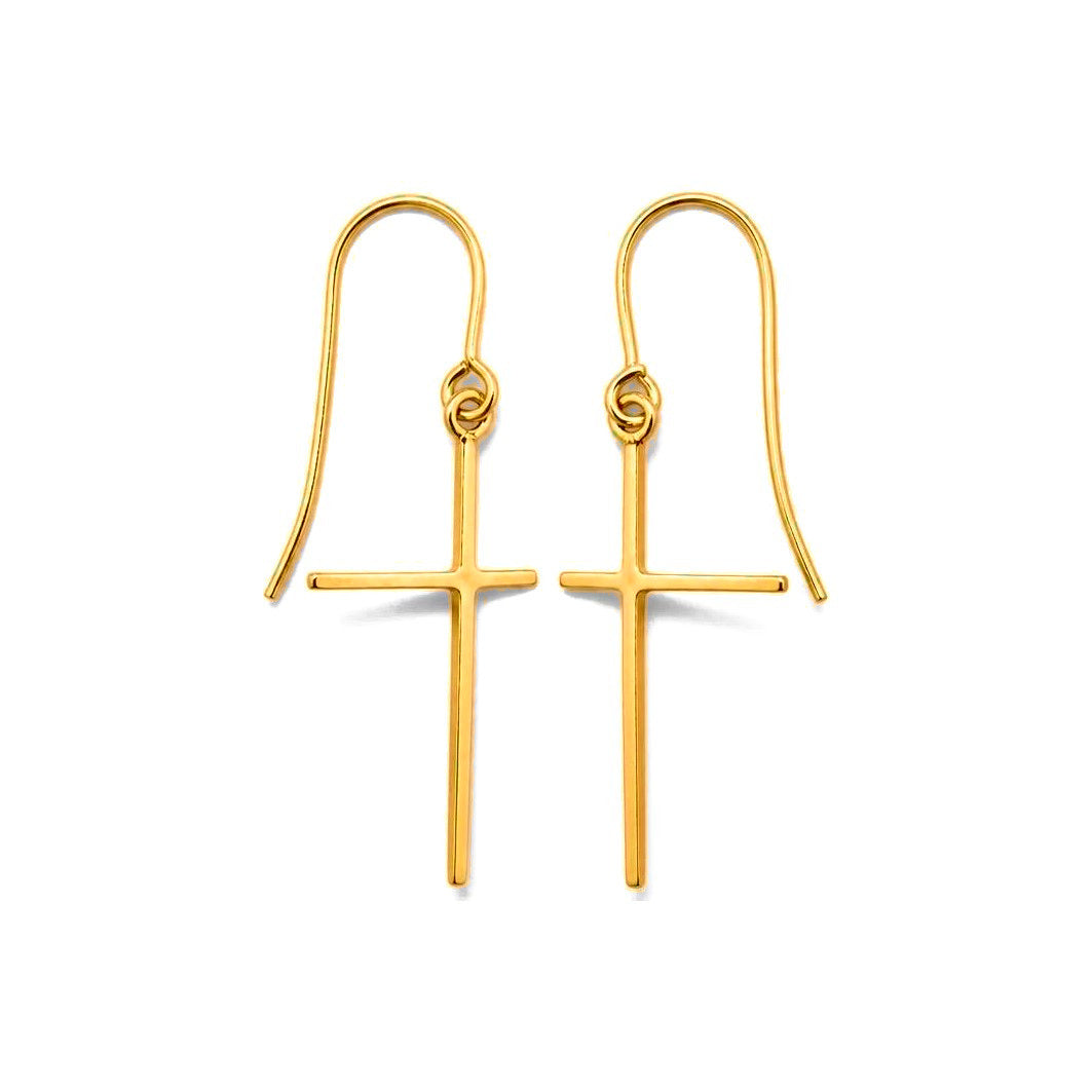 Aretes de Dama Oro 10k Cruz Colgante