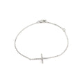 Tobillera Oro Blanco 14k Cruz Pavé con Diamantes Naturales