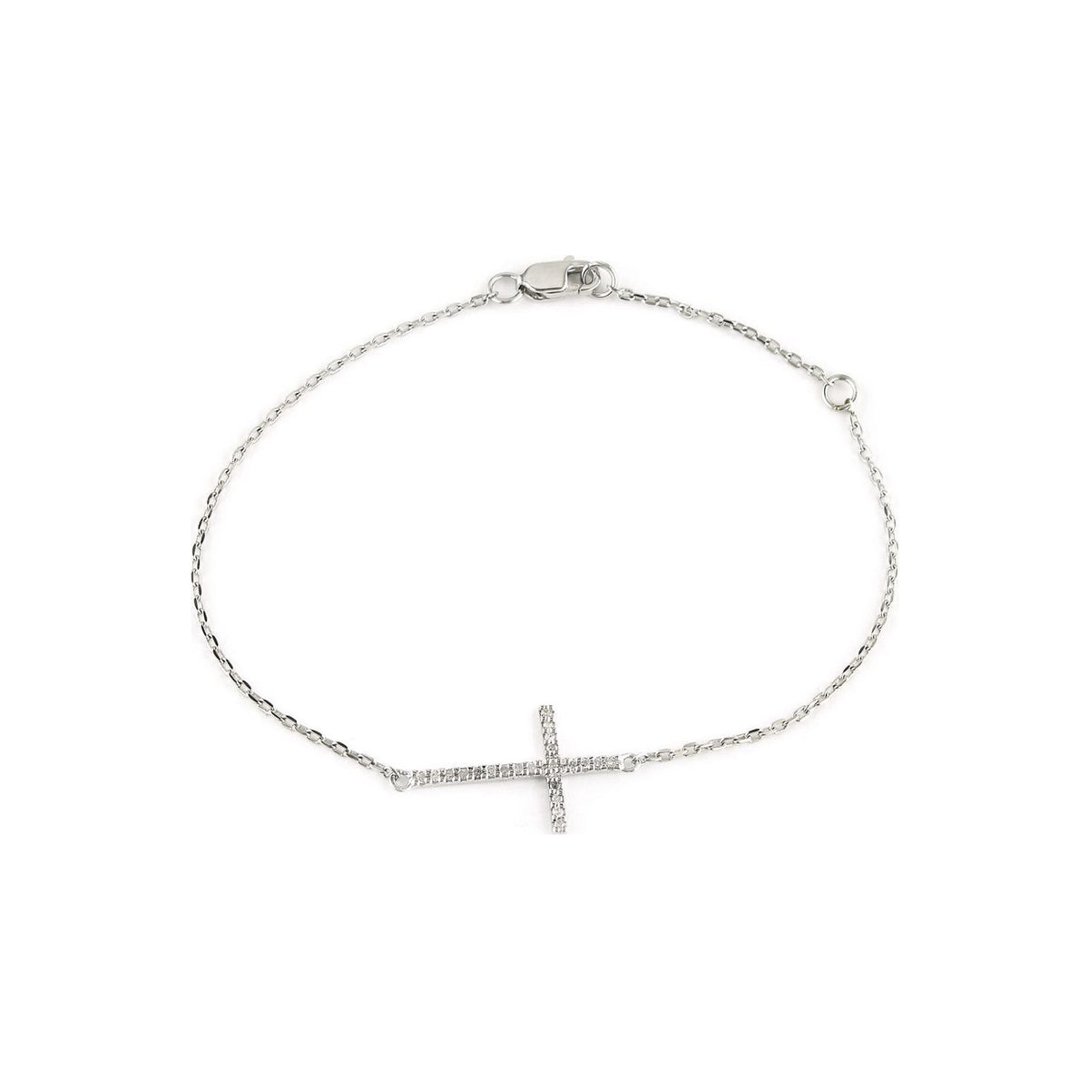 Tobillera Oro Blanco 14k Cruz Pavé con Diamantes Naturales