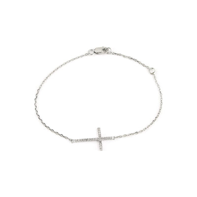 Tobillera Oro Blanco 14k Cruz Pavé con Diamantes Naturales
