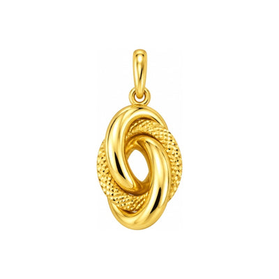 17mm Dije Oro 14k Nudo de Amor Pulido y Diamantado