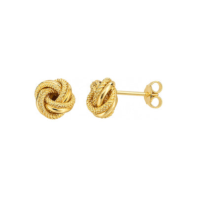 Aretes de Dama Oro 14k Nudo de Amor Pulido y Texturizado