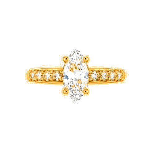Anillo de Matrimonio para Dama Oro 10k Solitario Marquesa con Pavé en Banda