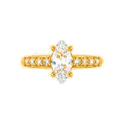 Anillo de Matrimonio para Dama Oro 10k Solitario Marquesa con Pavé en Banda