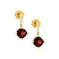 7x15mm Aretes de Dama Oro 14k con Granate y Diamantes Naturales