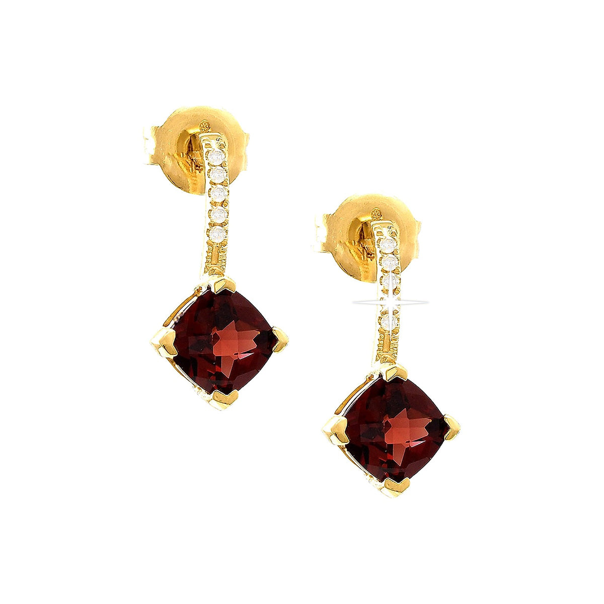 7x15mm Aretes de Dama Oro 14k con Granate y Diamantes Naturales