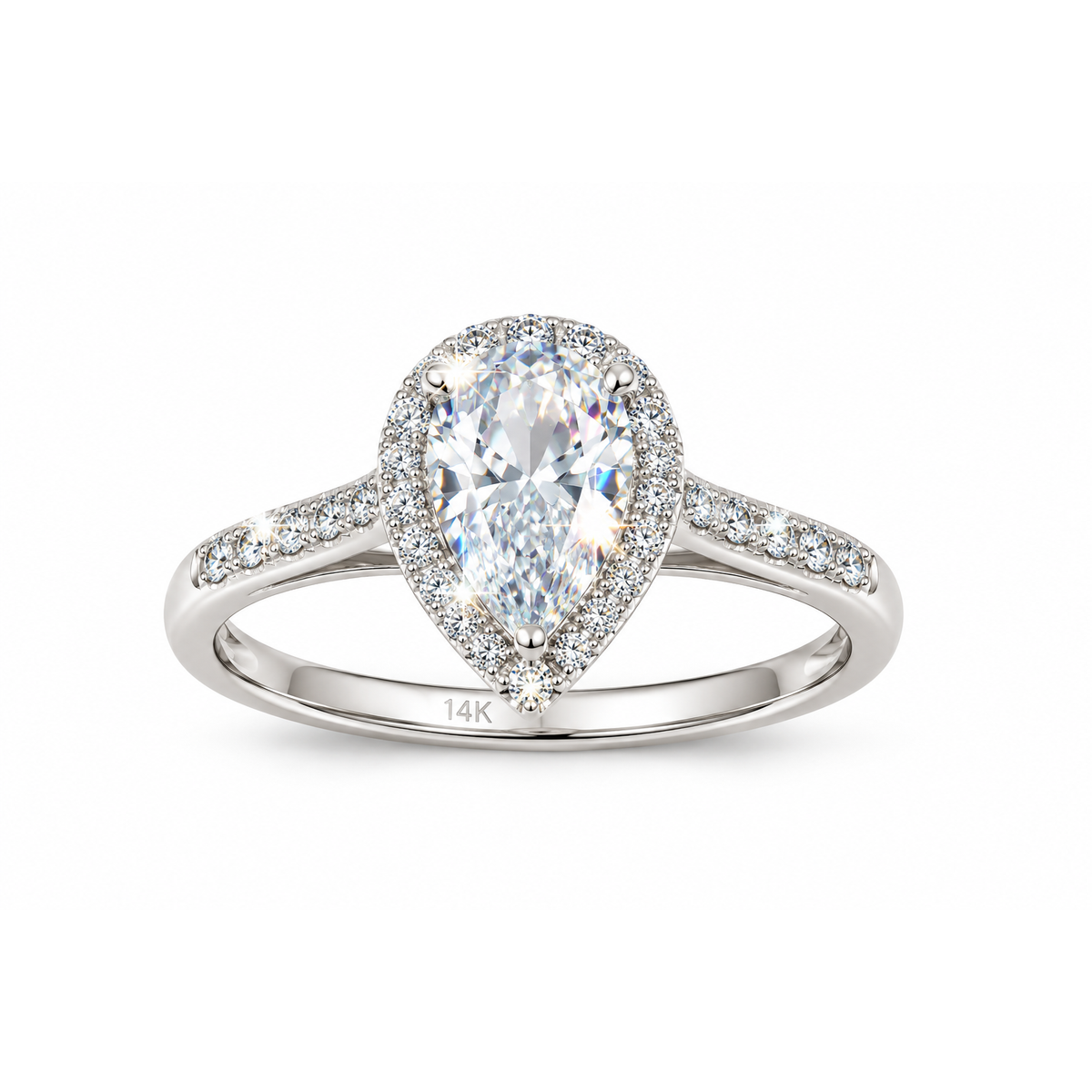 Anillo de Dama Oro 14k Halo Pera Diamante Natural