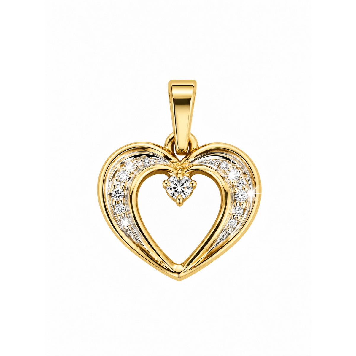 Dije Corazón Contorno Oro 14k con Diamantes Naturales