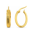 Aretes de Dama Oro 14k Argolla Ovalada con Borde Estriado